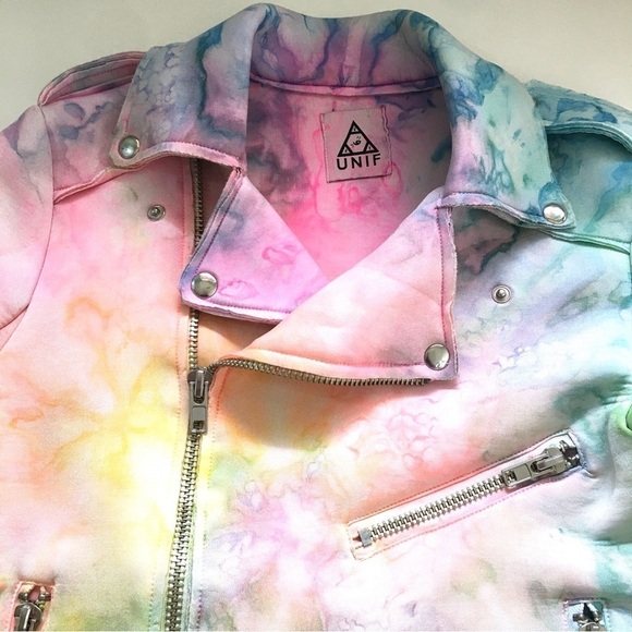 RARE UNIF I Dye Rainbow Neoprene Moto Jacket - Picture 10 of 16